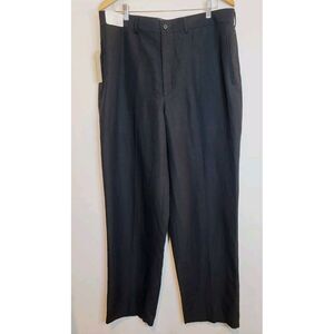 PERRY ELLIS LINEN Blend DRESS PANTS SLACKS BLACK 38 x‎ 33 Relaxed Fit NWT